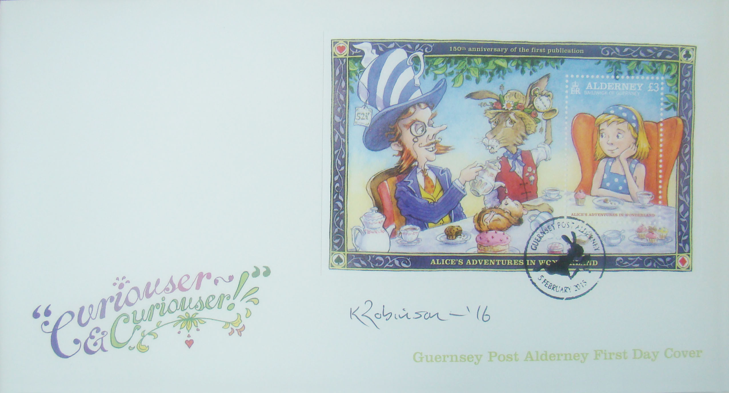 Alice in Wonderland Signed Miniature Sheet First Day Cover